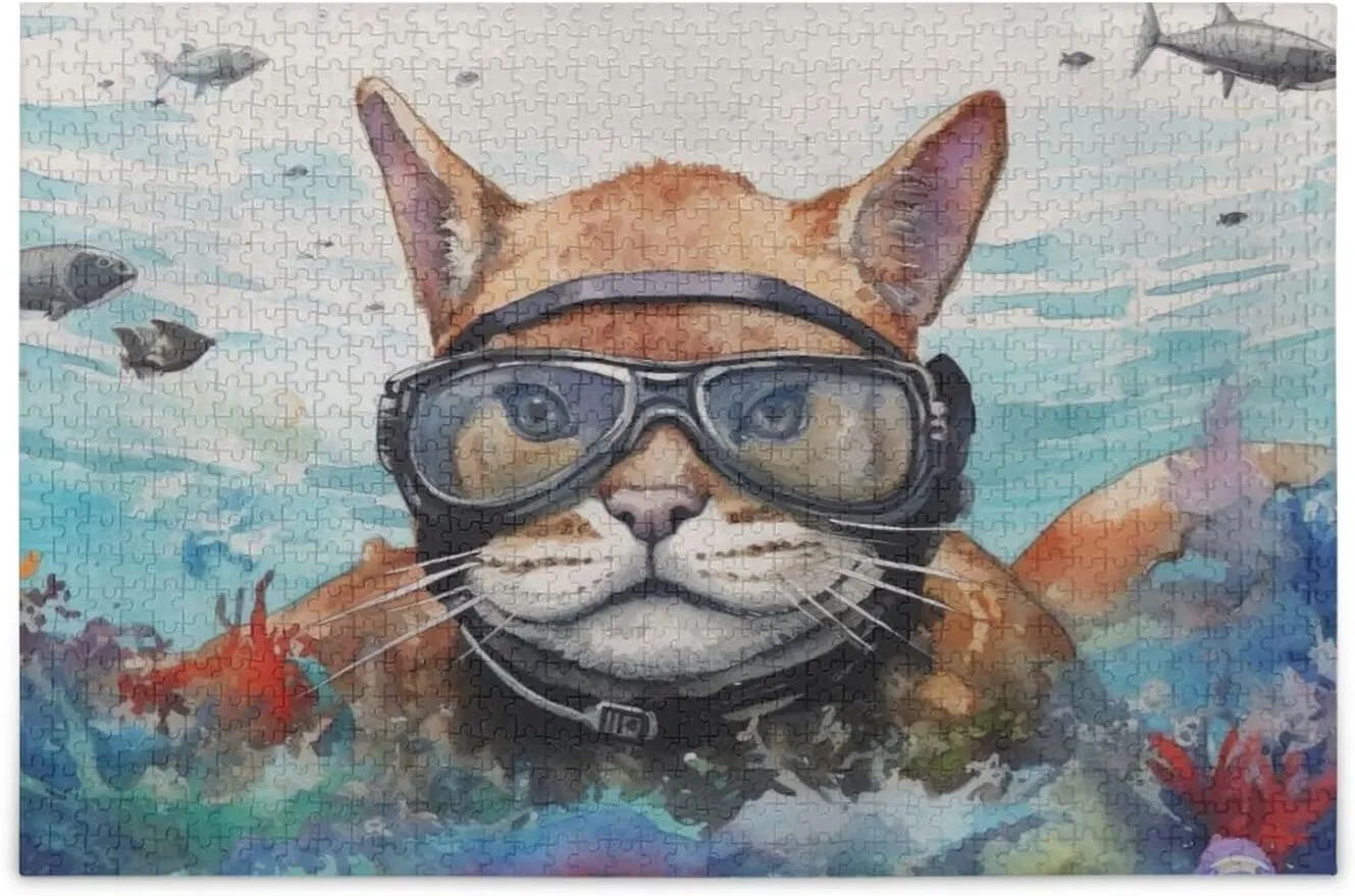 Cat Fish Jigsaw Puzzles for Adults 1000 Pieces,Colorful Puzzle with Mesh Storage Bag,Learning Educational Puzzles for Gift 2011280