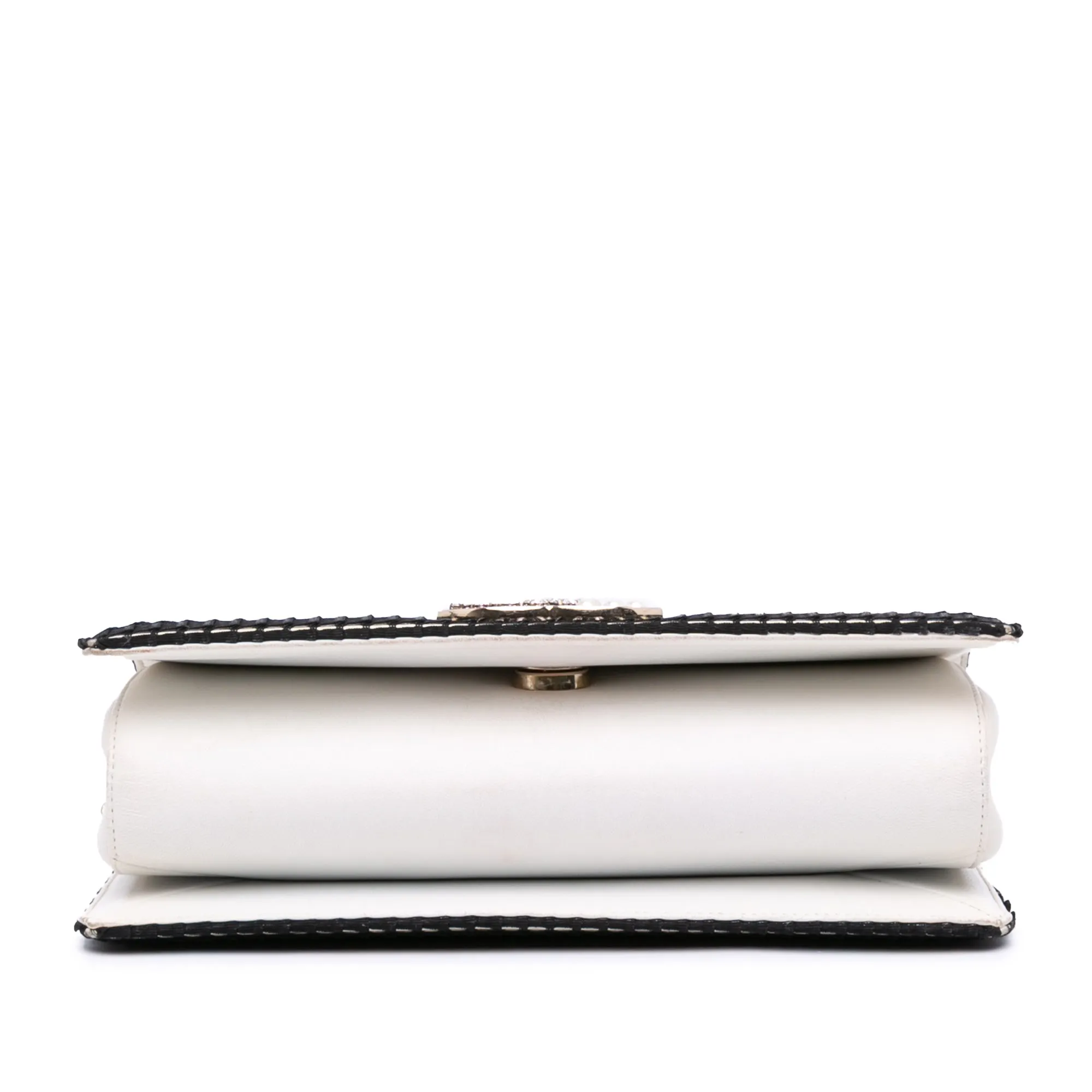 Chanel CC Bicolor Woven Lambskin Crystal Pearl Flap
