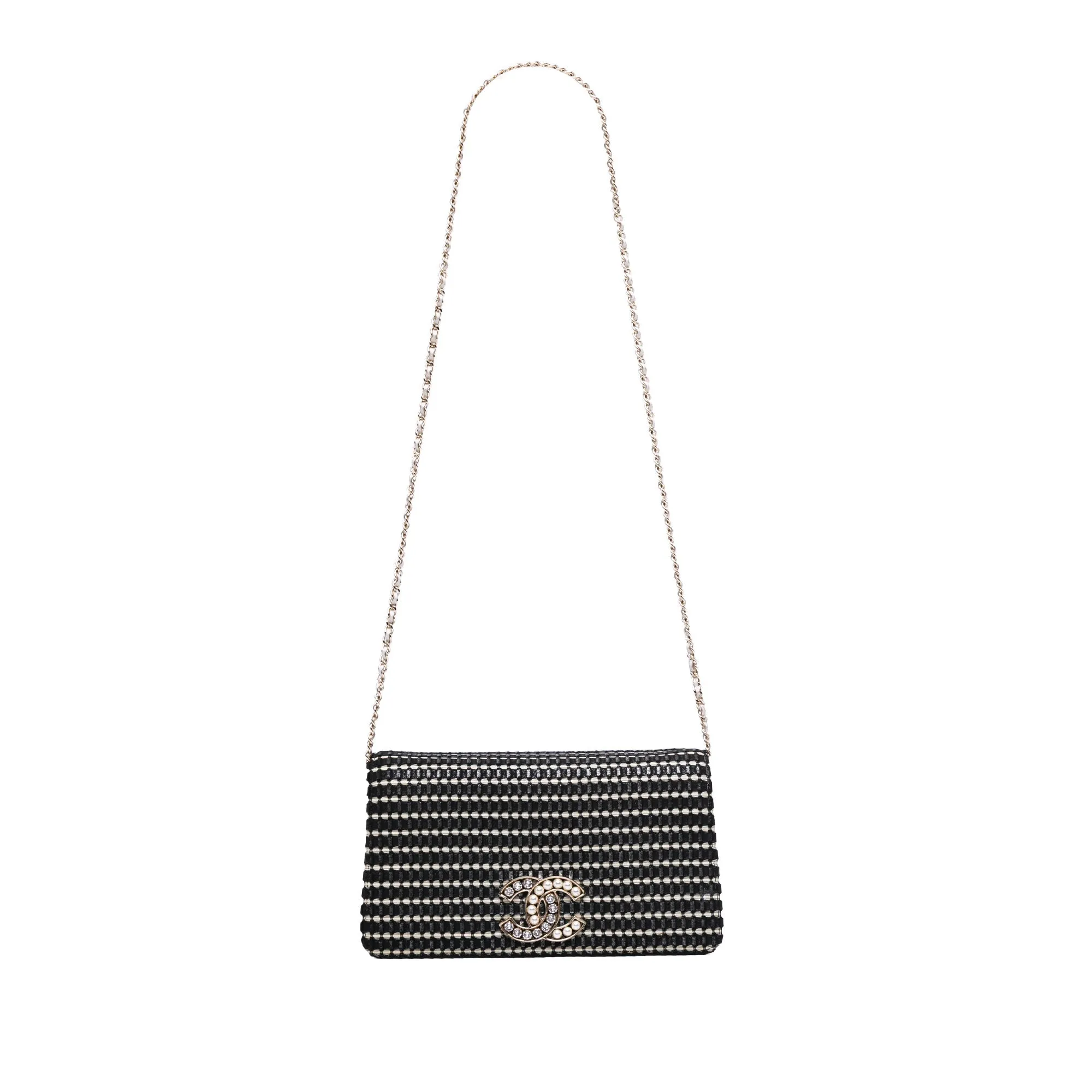 Chanel CC Bicolor Woven Lambskin Crystal Pearl Flap