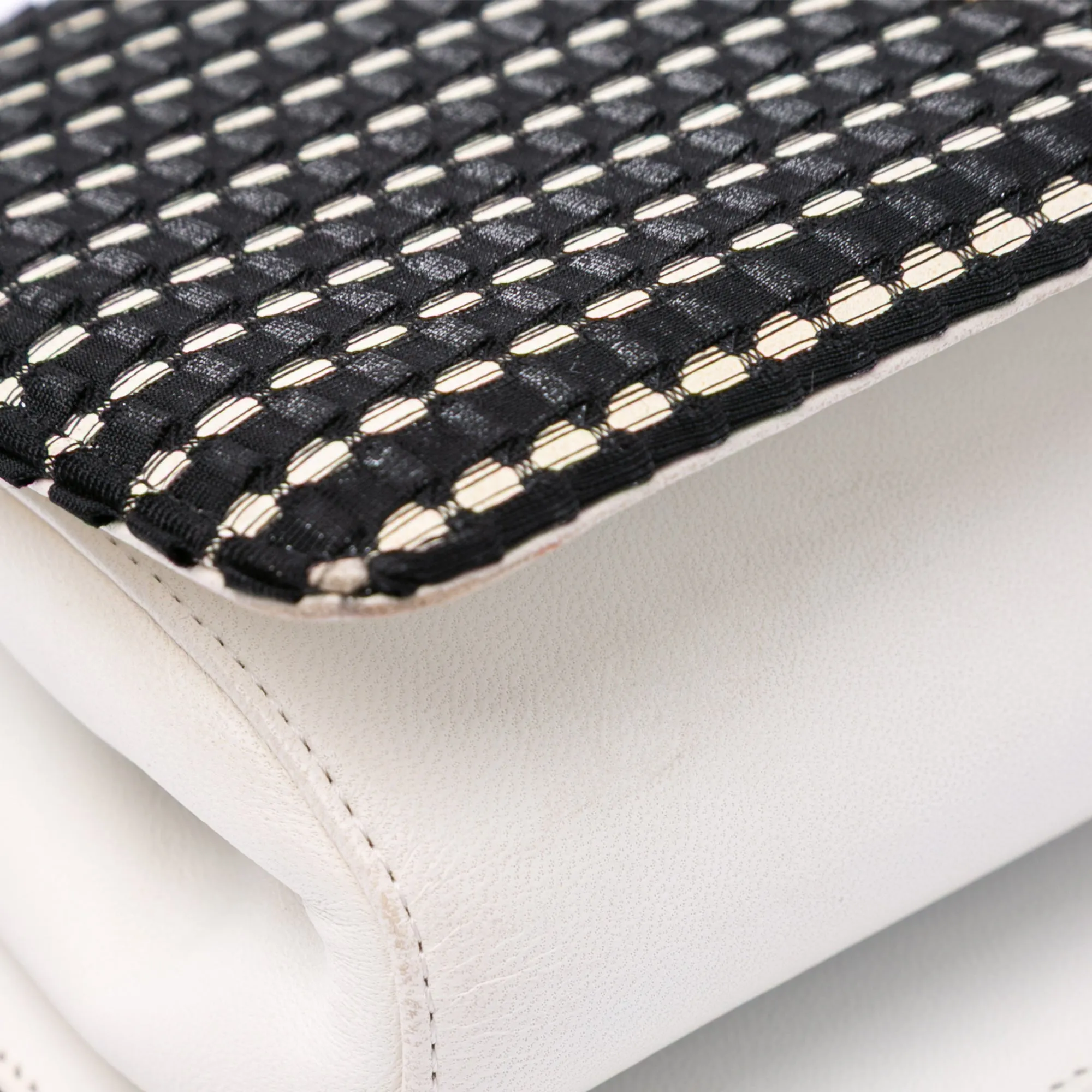 Chanel CC Bicolor Woven Lambskin Crystal Pearl Flap