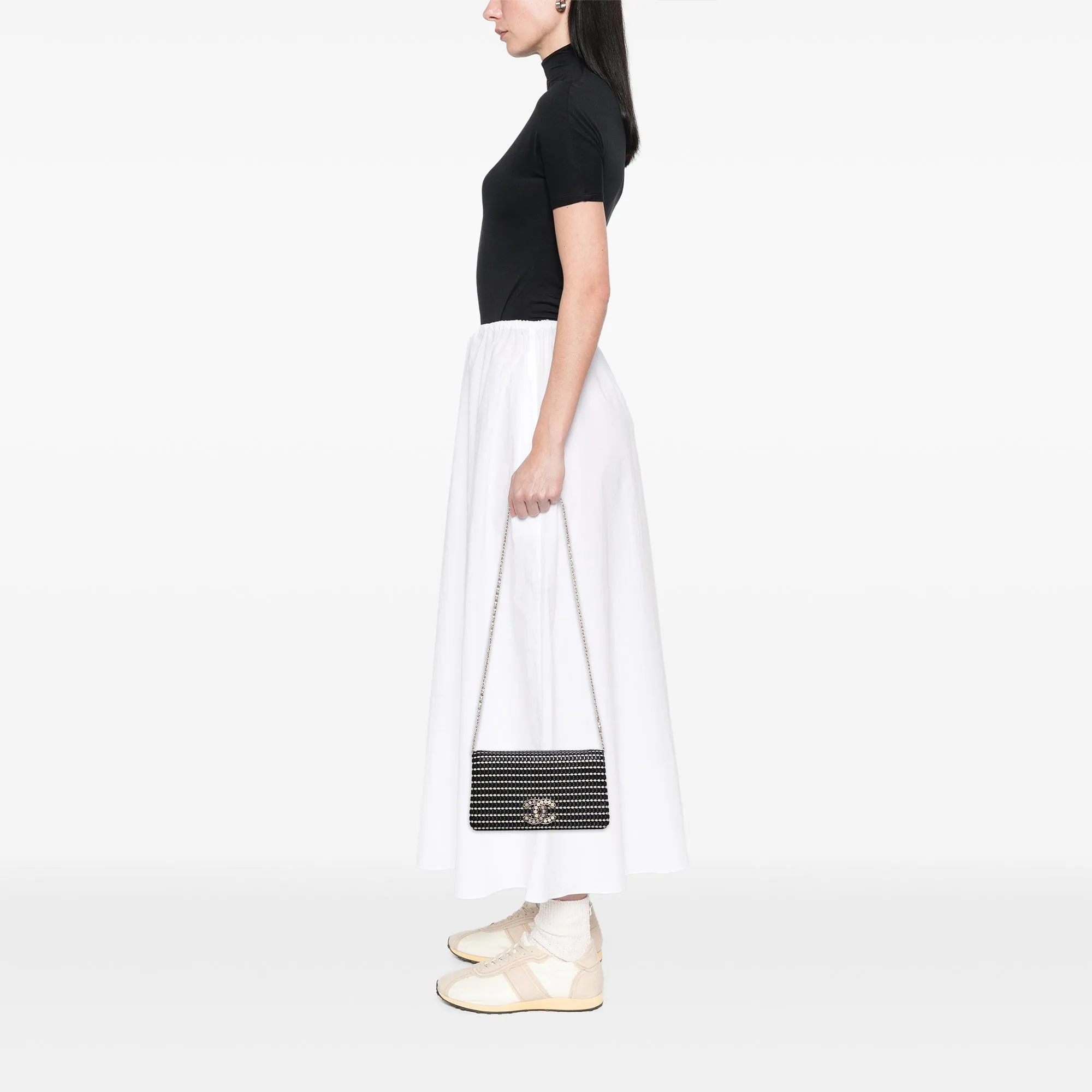 Chanel CC Bicolor Woven Lambskin Crystal Pearl Flap