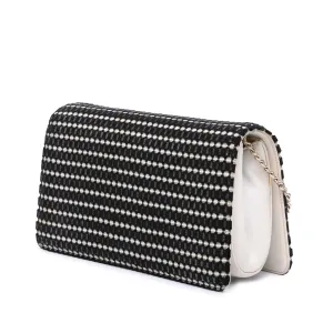 Chanel CC Bicolor Woven Lambskin Crystal Pearl Flap