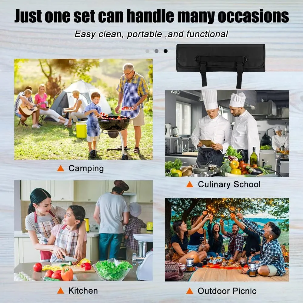 Chef Knife Bag With 24 Slots Cutlery Knives Holders Protectors, Kitchen Travel Cooking Tools, Portable Canvas Knife Roll Storage Bag Chef Case for Camping or Working with an Adjustable Shoulder Strap