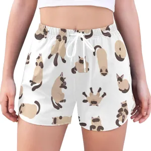 CHIFIGNO Funny Cat Animal Crowd Cartoon Women Shorts, Women's Drawstring Shorts, Breathable and Water Resistant, S