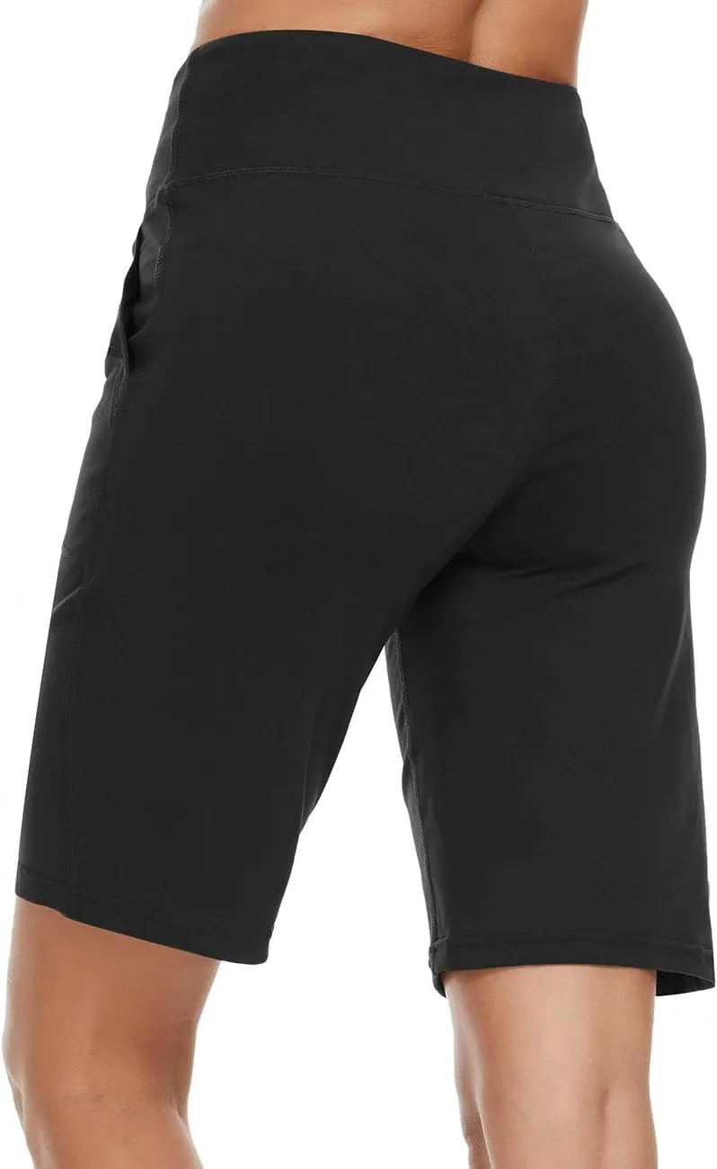 ChinFun Women's 10" High Waist Yoga Shorts Bermuda Shorts Athletic RunningWorkout Lounge Shorts with Deep Pockets