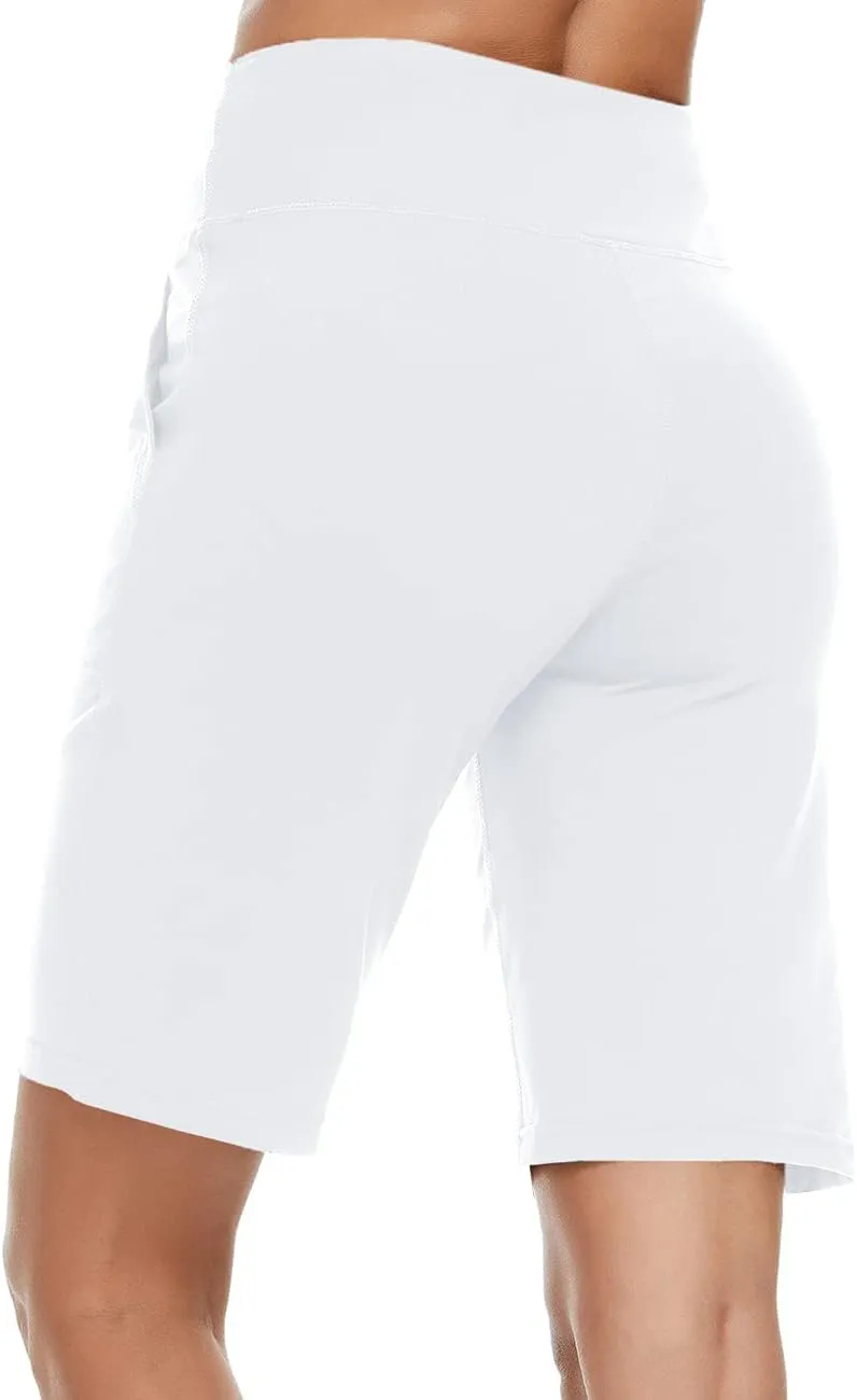 ChinFun Women's 10" High Waist Yoga Shorts Bermuda Shorts Athletic RunningWorkout Lounge Shorts with Deep Pockets