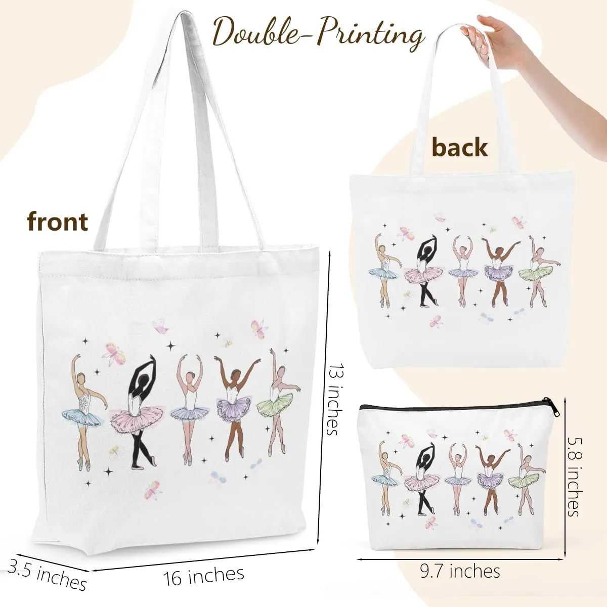 Christian Gifts for Women Dancer Girls Canvas Bag Makeup Bag Set Inspirational Dance Gifts Grocery Cosmetic Bags
