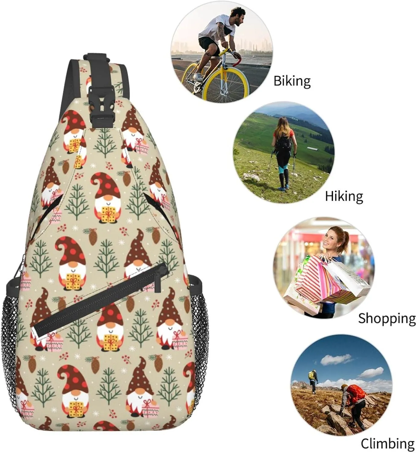 Christmas Gnomes Crossbody Sling Bag For Women Men Adjustable Christmas Chest Bag Shoulder Bag Sling Backpack Merry Xmas Daypack For Sport Travel Hiking