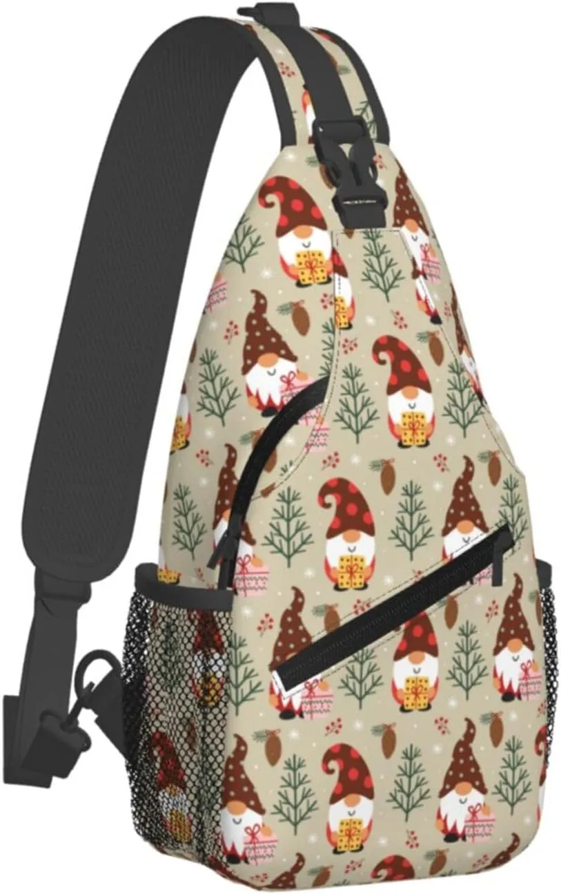 Christmas Gnomes Crossbody Sling Bag For Women Men Adjustable Christmas Chest Bag Shoulder Bag Sling Backpack Merry Xmas Daypack For Sport Travel Hiking