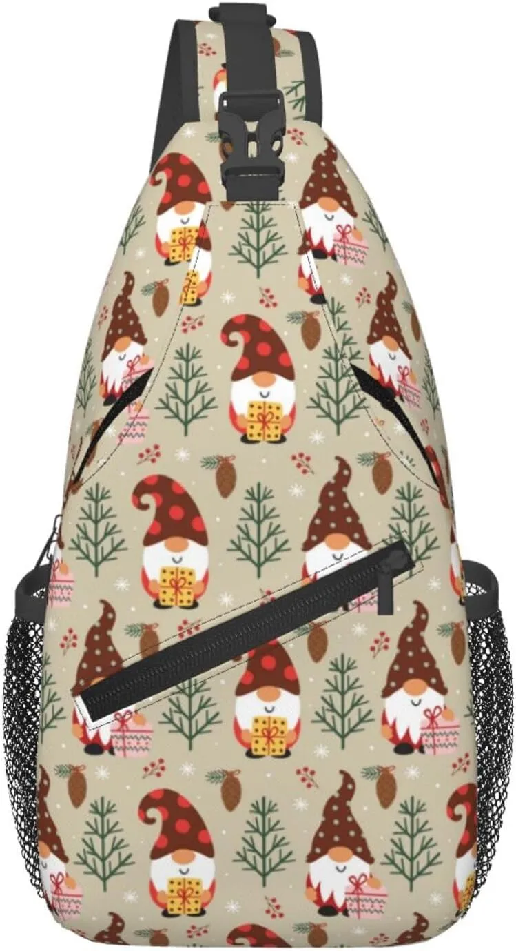 Christmas Gnomes Crossbody Sling Bag For Women Men Adjustable Christmas Chest Bag Shoulder Bag Sling Backpack Merry Xmas Daypack For Sport Travel Hiking