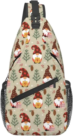 Christmas Gnomes Crossbody Sling Bag For Women Men Adjustable Christmas Chest Bag Shoulder Bag Sling Backpack Merry Xmas Daypack For Sport Travel Hiking