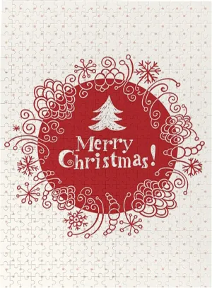 Christmas Theme,Puzzle Board,Portable Wooden Jigsaw Puzzle for Adults,Merry Christmas Design with Doodles,Birthday Gift for Family and Friends,Red White Plastic Box Storage 500PCS