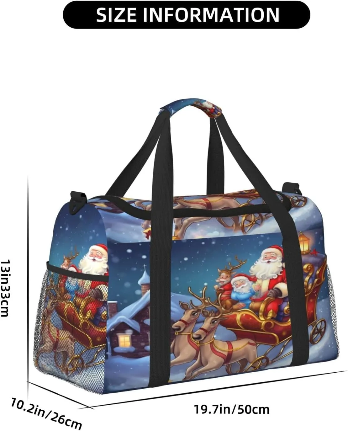 Christmas Winter Night Big Capacity Sports Gym Bag Portable Travel Duffle Bag, Xmas Reindeer Lightweight Weekender Workout Bag for Overnight, Unisex