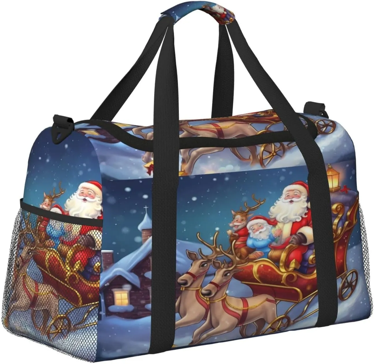 Christmas Winter Night Big Capacity Sports Gym Bag Portable Travel Duffle Bag, Xmas Reindeer Lightweight Weekender Workout Bag for Overnight, Unisex