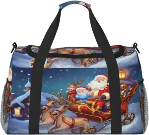 Christmas Winter Night Big Capacity Sports Gym Bag Portable Travel Duffle Bag, Xmas Reindeer Lightweight Weekender Workout Bag for Overnight, Unisex