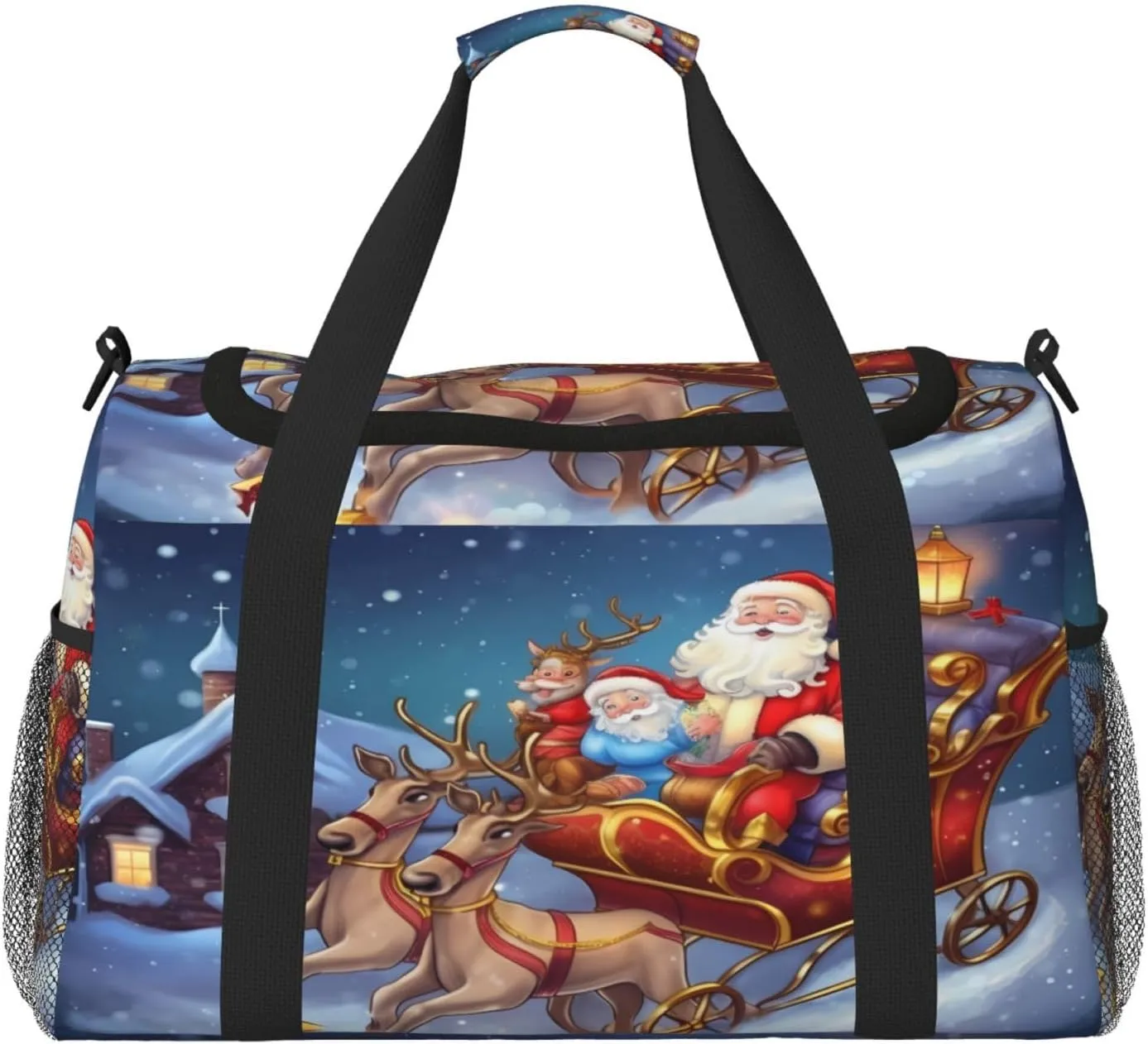 Christmas Winter Night Big Capacity Sports Gym Bag Portable Travel Duffle Bag, Xmas Reindeer Lightweight Weekender Workout Bag for Overnight, Unisex