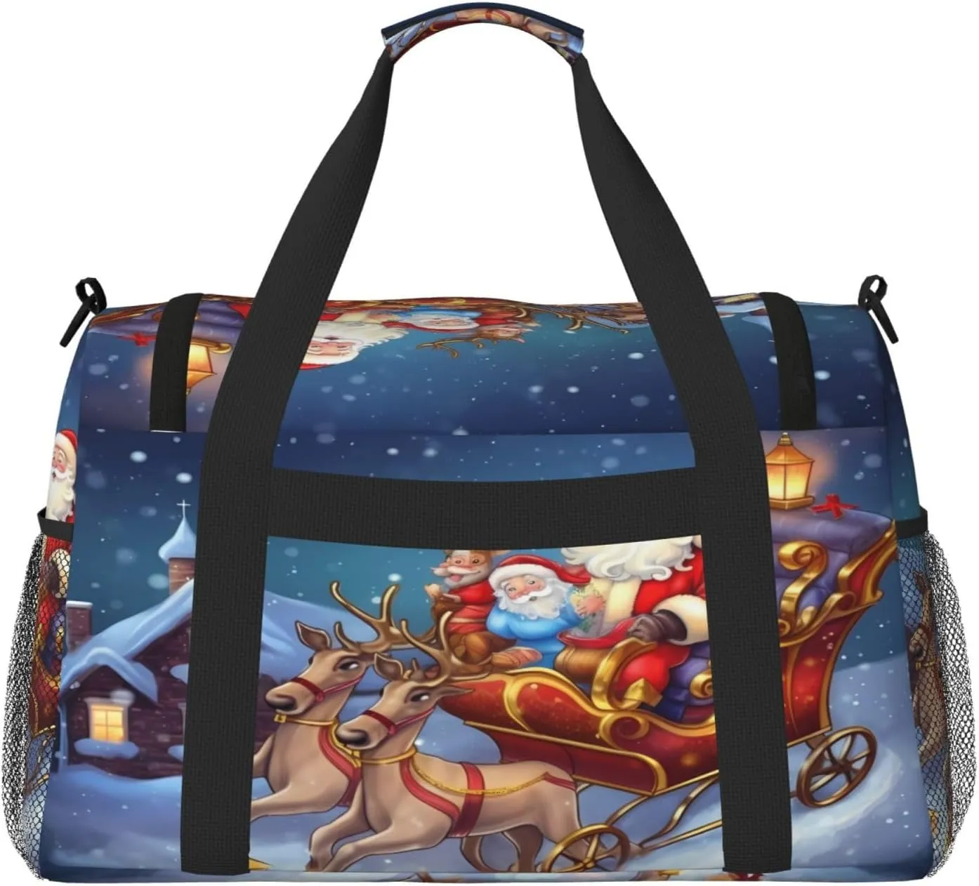 Christmas Winter Night Big Capacity Sports Gym Bag Portable Travel Duffle Bag, Xmas Reindeer Lightweight Weekender Workout Bag for Overnight, Unisex