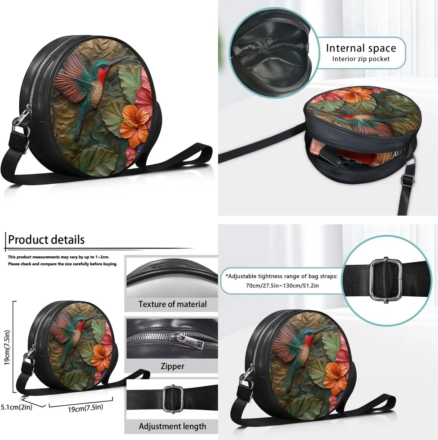 Circle Purse Set for Women Girls, PU Round Crossbody Bag with PU Wallet for Party Work