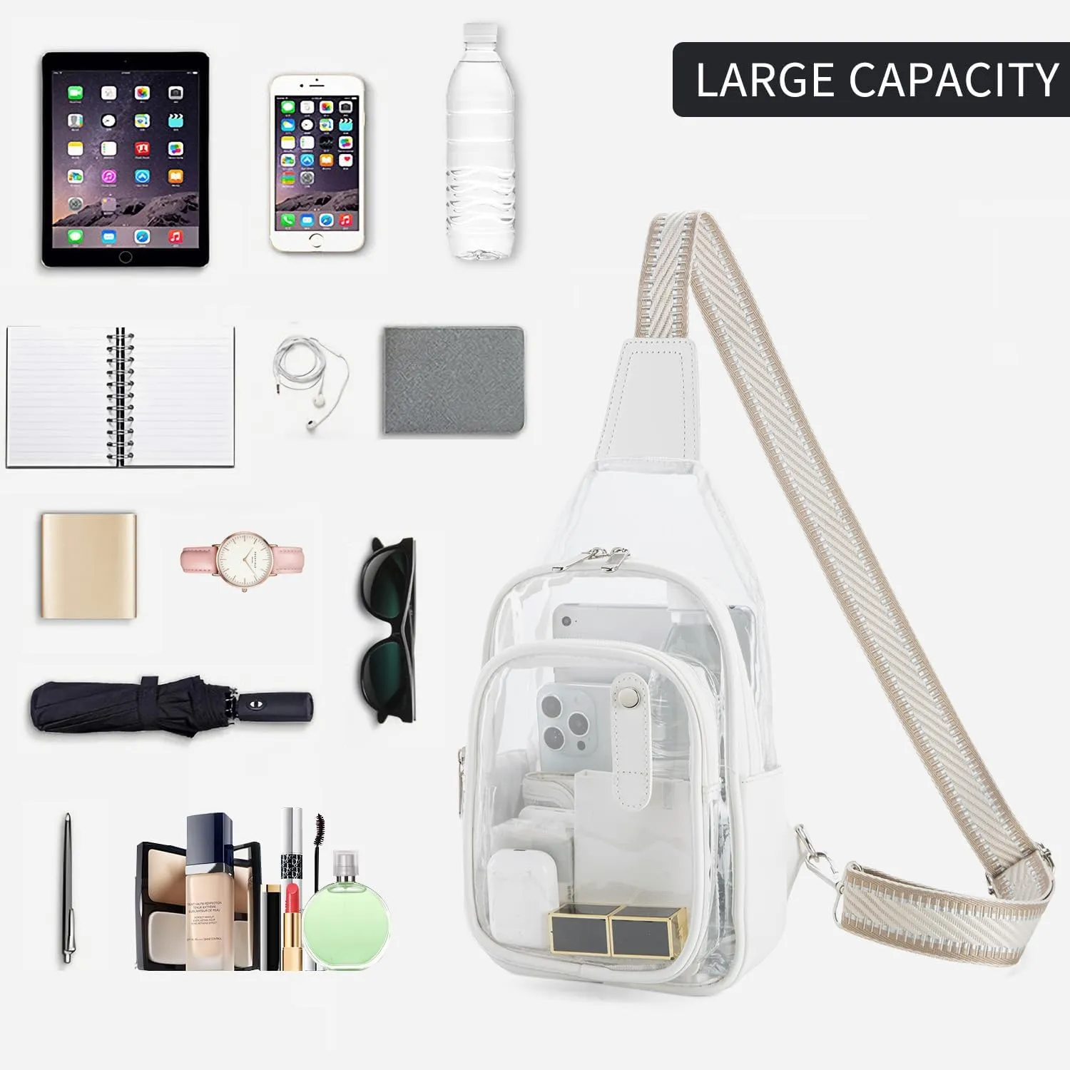 Clear Bag for Stadium Events, Clear Purses For Women Stadium Crossbody Clear Fanny pack For Women Concert Bag