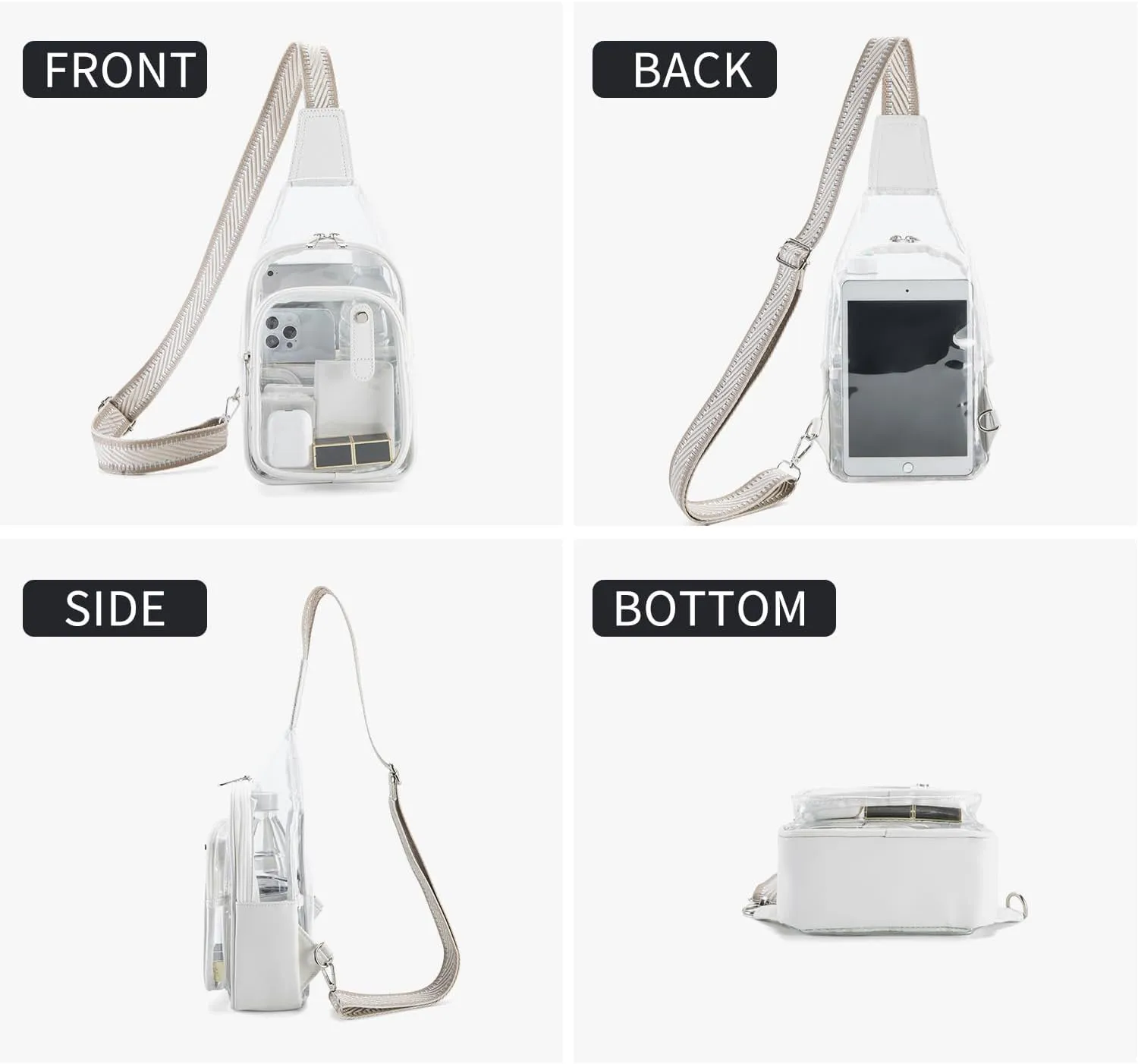 Clear Bag for Stadium Events, Clear Purses For Women Stadium Crossbody Clear Fanny pack For Women Concert Bag