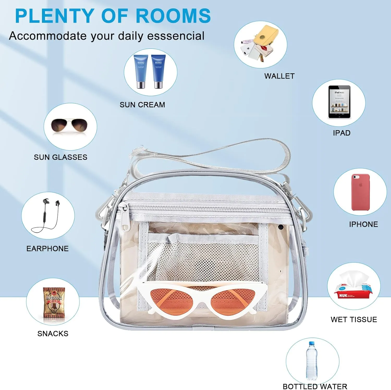 Clear Bag for Stadium Events Mini Small Clear Purse Clear Bag for Stadium Events Concert Sport Work