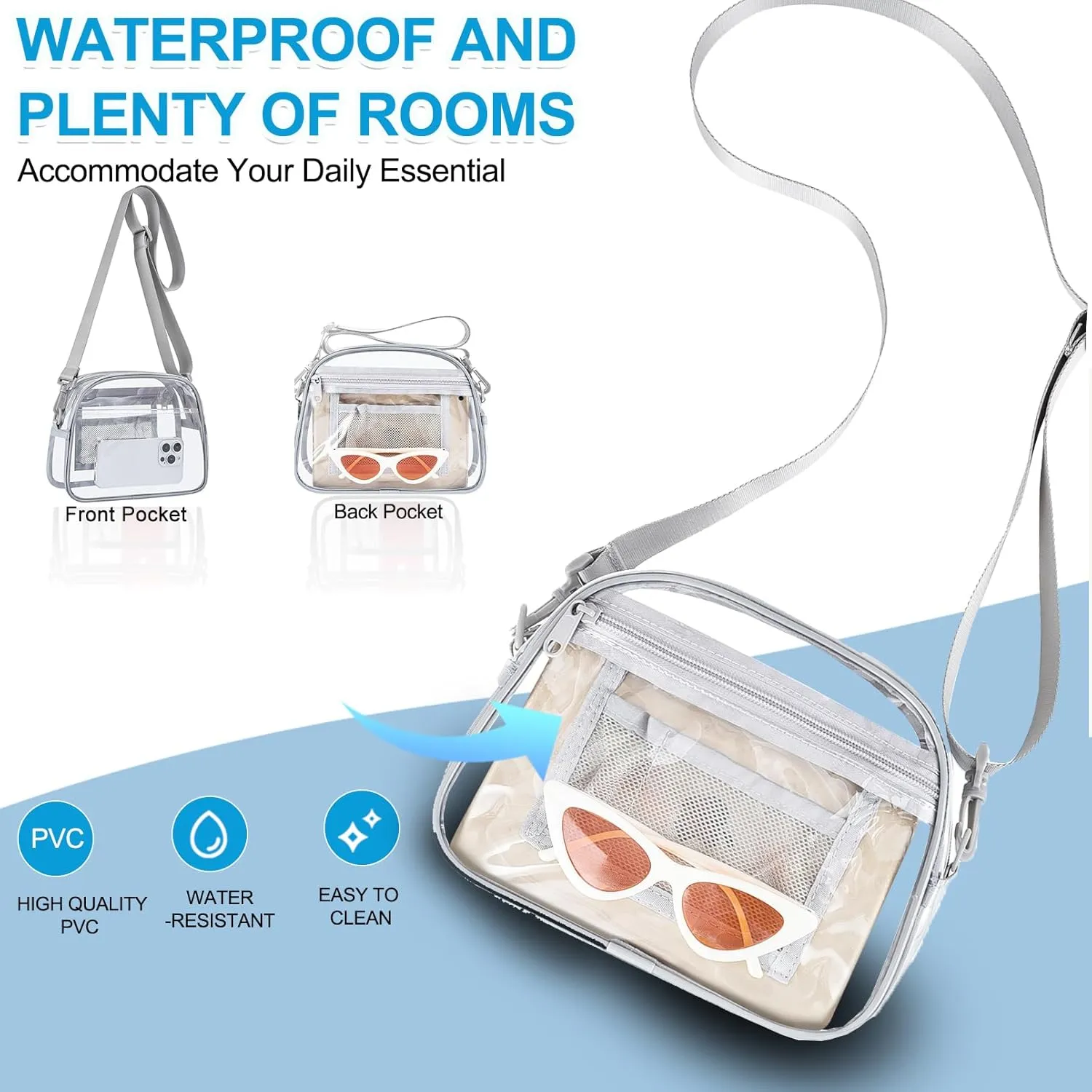 Clear Bag for Stadium Events Mini Small Clear Purse Clear Bag for Stadium Events Concert Sport Work
