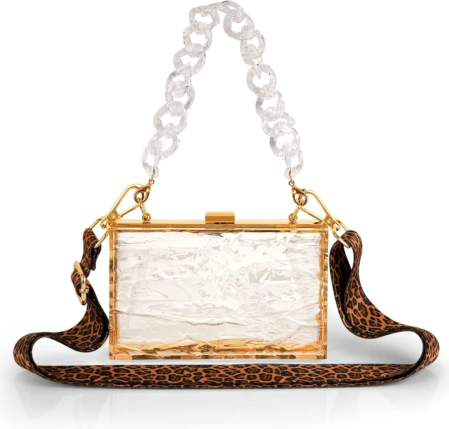 Clear Purse Acrylic Clutch Bag for Women, Square Transparent Crossbody Evening Bag with Adjustable Long Shoulder Strap