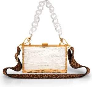 Clear Purse Acrylic Clutch Bag for Women, Square Transparent Crossbody Evening Bag with Adjustable Long Shoulder Strap