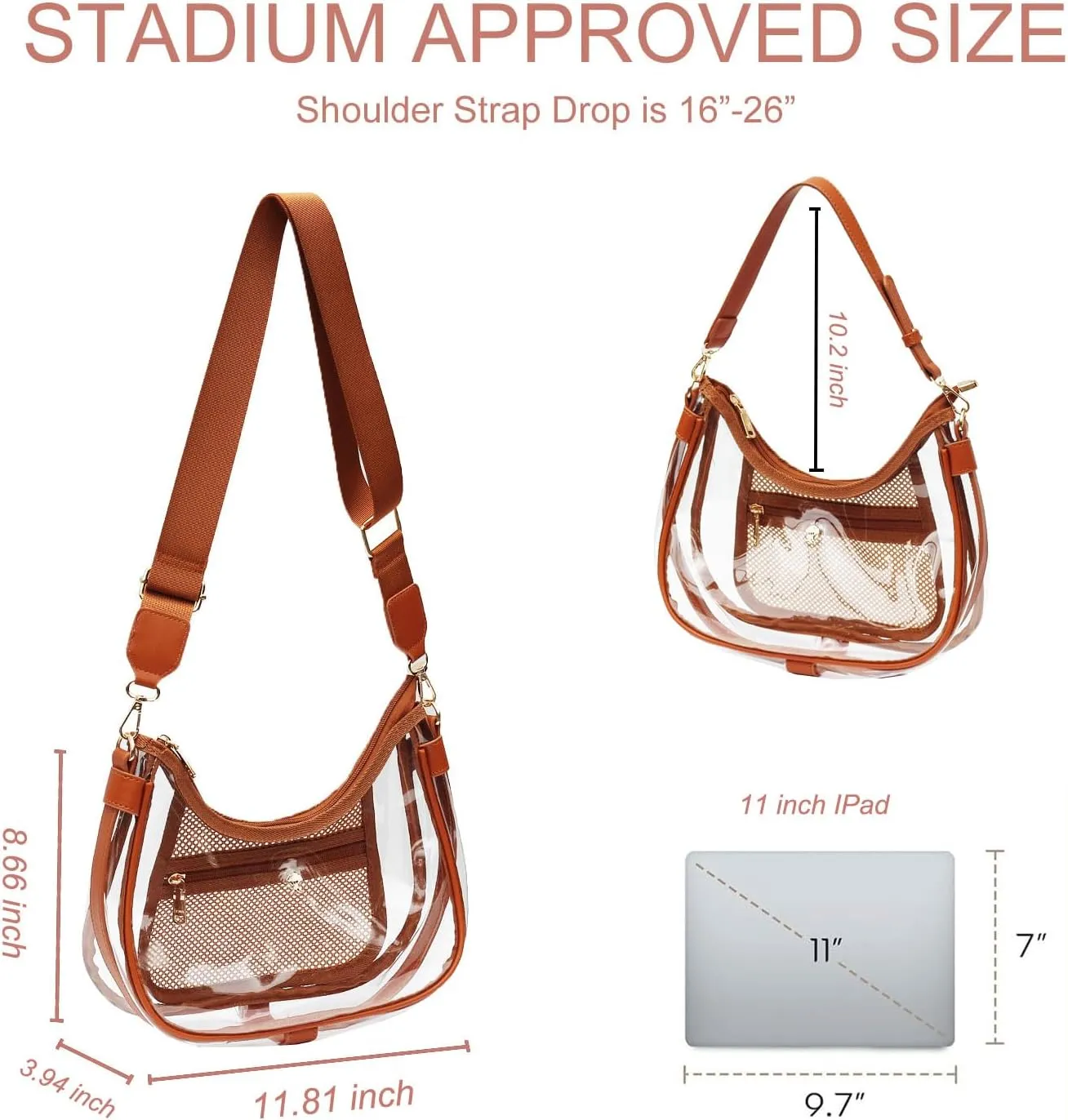 Clear Shoulder Bag for Women – Stadium-Approved Cute Hobo Tote, Crossbody Handbag & Mini Clutch Purse
