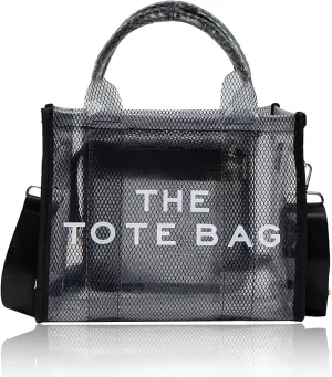Clear Tote Bag for Women, Transparent Crossbody Lunch Bag Large Mesh Beach Bag for Sports Travel Stadium