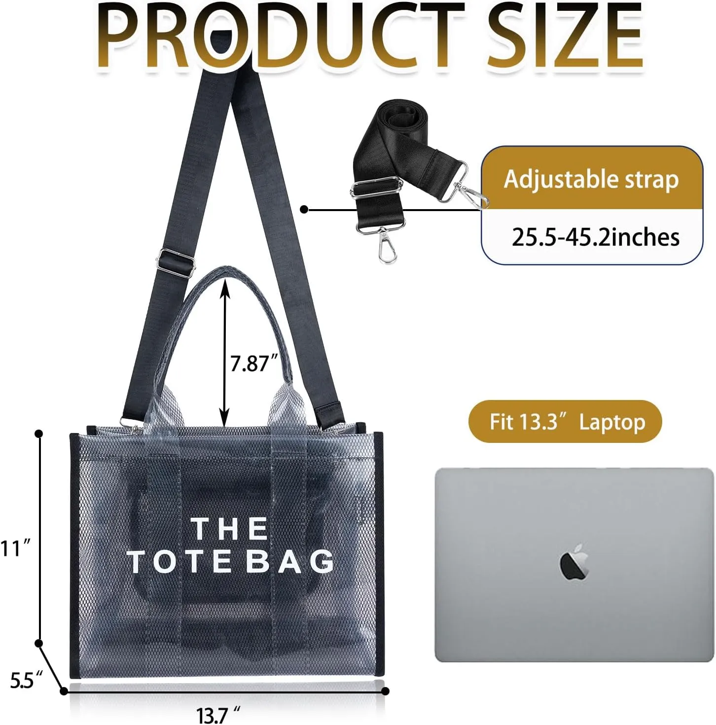 Clear Tote Bag for Women, Transparent Crossbody Lunch Bag Large Mesh Beach Bag for Sports Travel Stadium