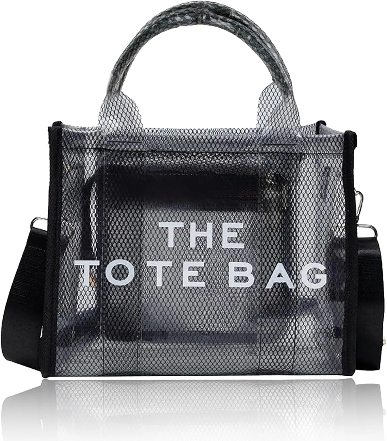 Clear Tote Bag for Women, Transparent Crossbody Lunch Bag Large Mesh Beach Bag for Sports Travel Stadium