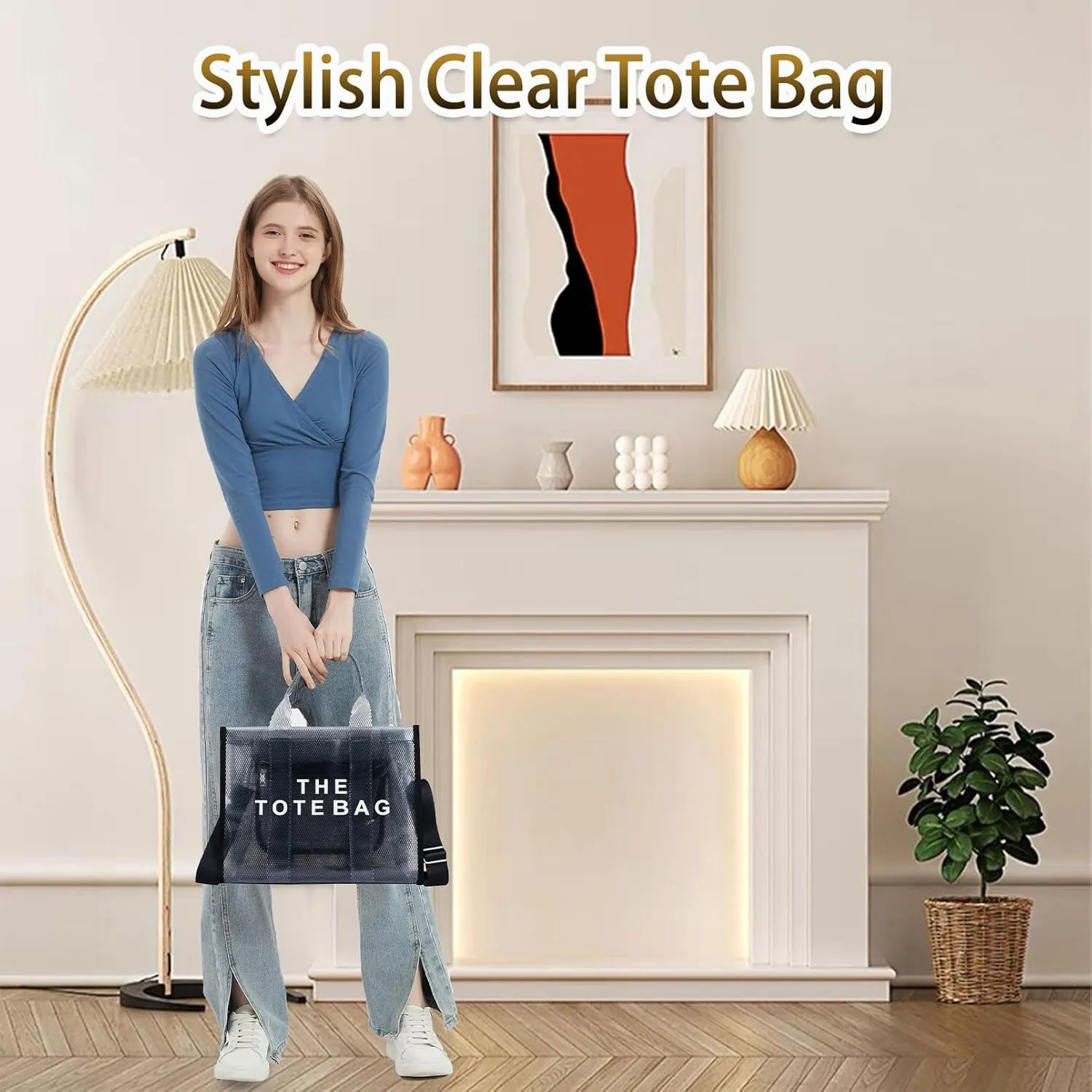 Clear Tote Bag for Women, Transparent Crossbody Lunch Bag Large Mesh Beach Bag for Sports Travel Stadium