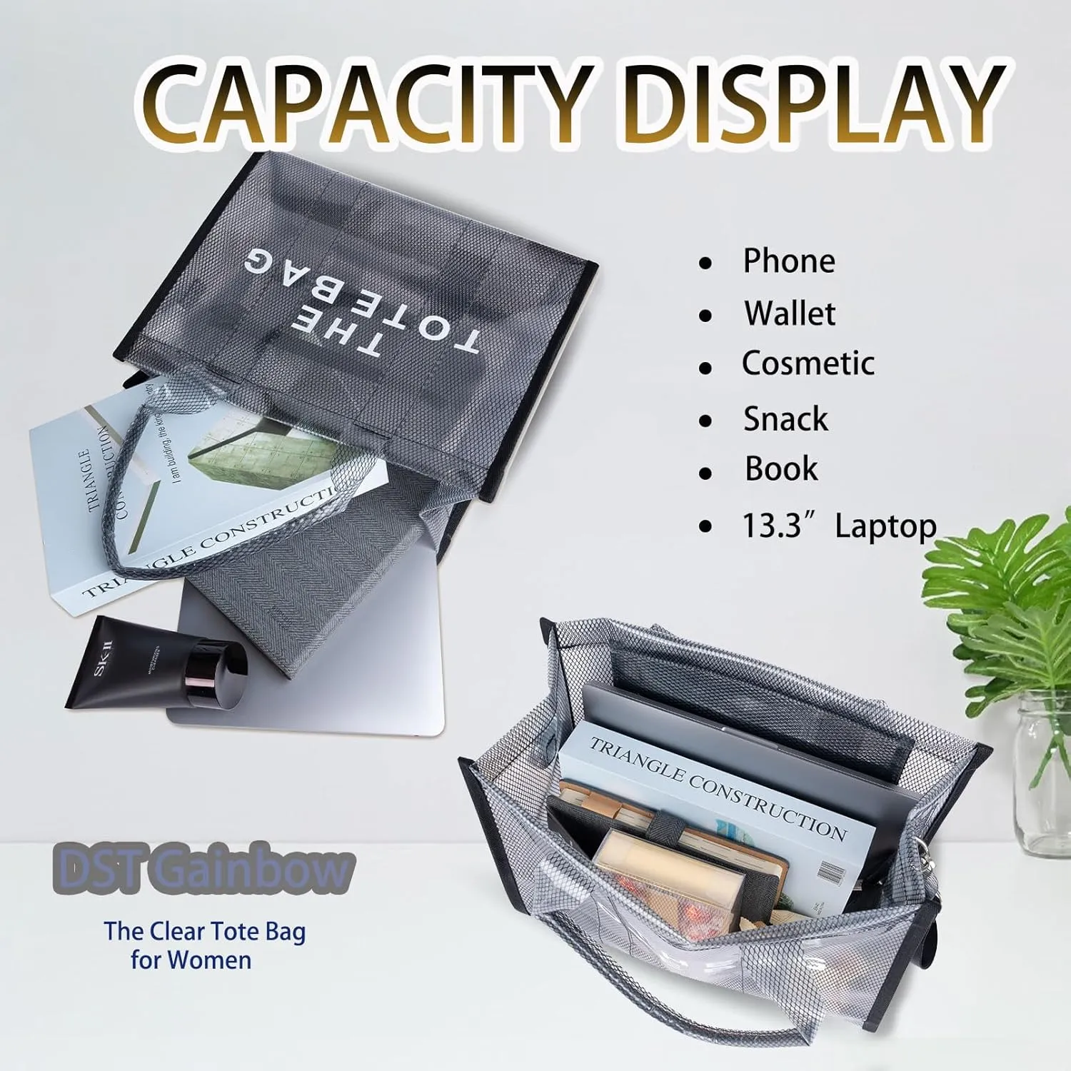 Clear Tote Bag for Women, Transparent Crossbody Lunch Bag Large Mesh Beach Bag for Sports Travel Stadium