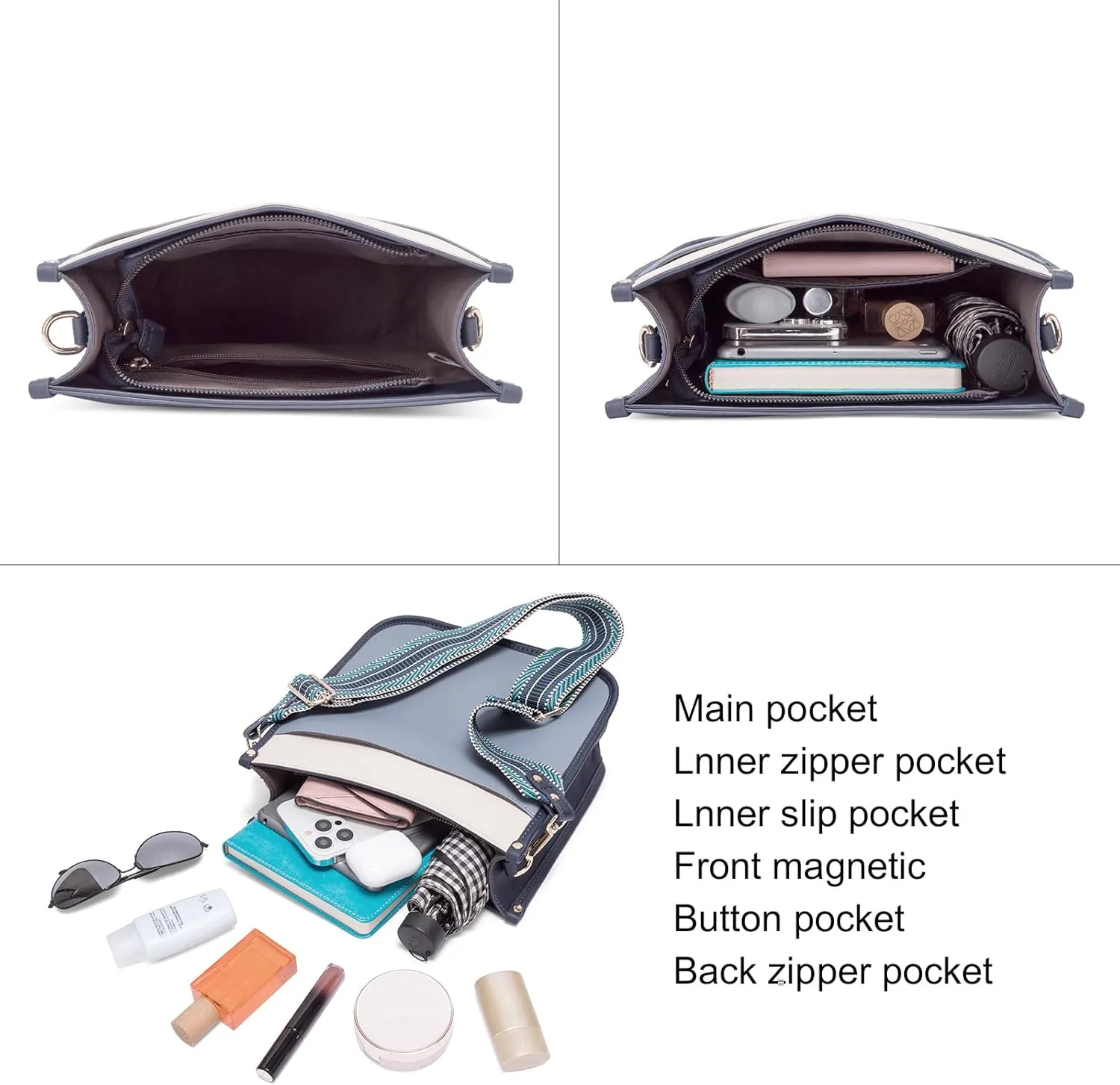 CLUCI Purses for Women, Vegen Leather Crossbody Bags for Woman Trendy, 2PCS Hobo Handbag with 2 Adjustable Guitar Strap