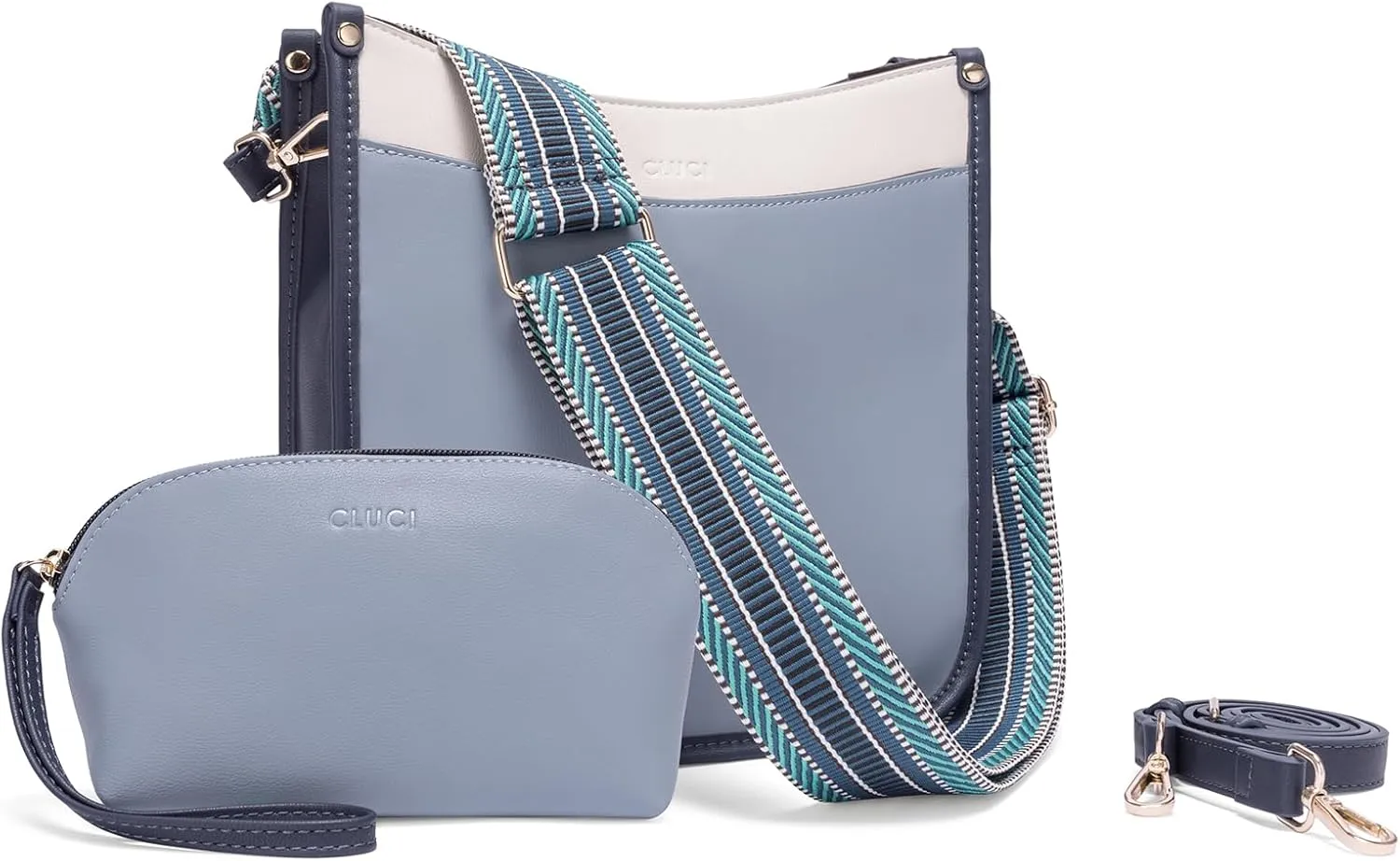 CLUCI Purses for Women, Vegen Leather Crossbody Bags for Woman Trendy, 2PCS Hobo Handbag with 2 Adjustable Guitar Strap