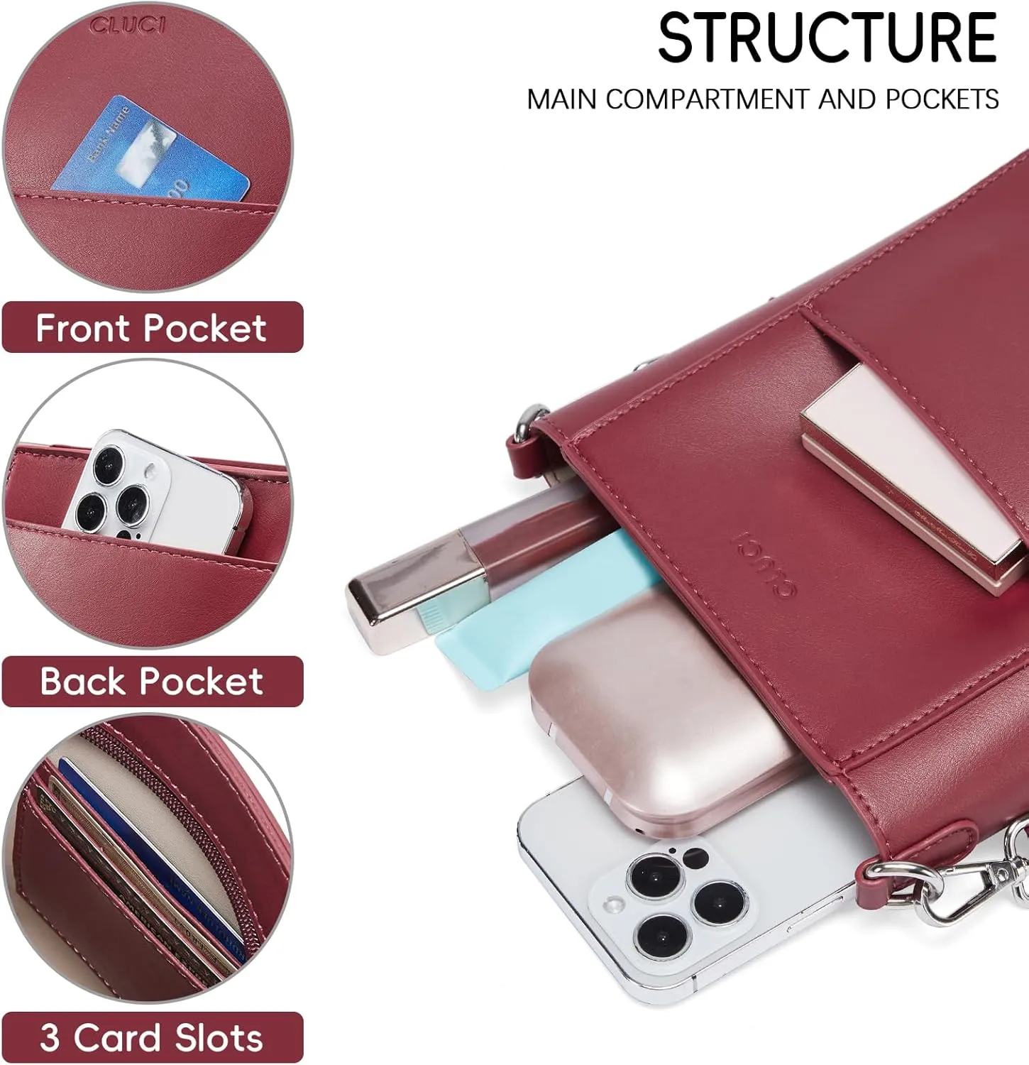 CLUCI Small Crossbody Bags for Women Trendy PU Leather Cell Phone Purse Wallet with Adjustable Strap