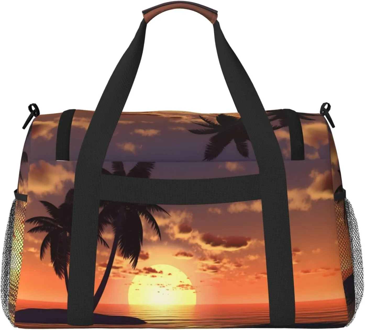 Coconut Palm Tree Big Capacity Sports Gym Bag Portable Travel Duffle Bag, Sea Beach Sunset Lightweight Weekender Workout Bag for Overnight, Unisex