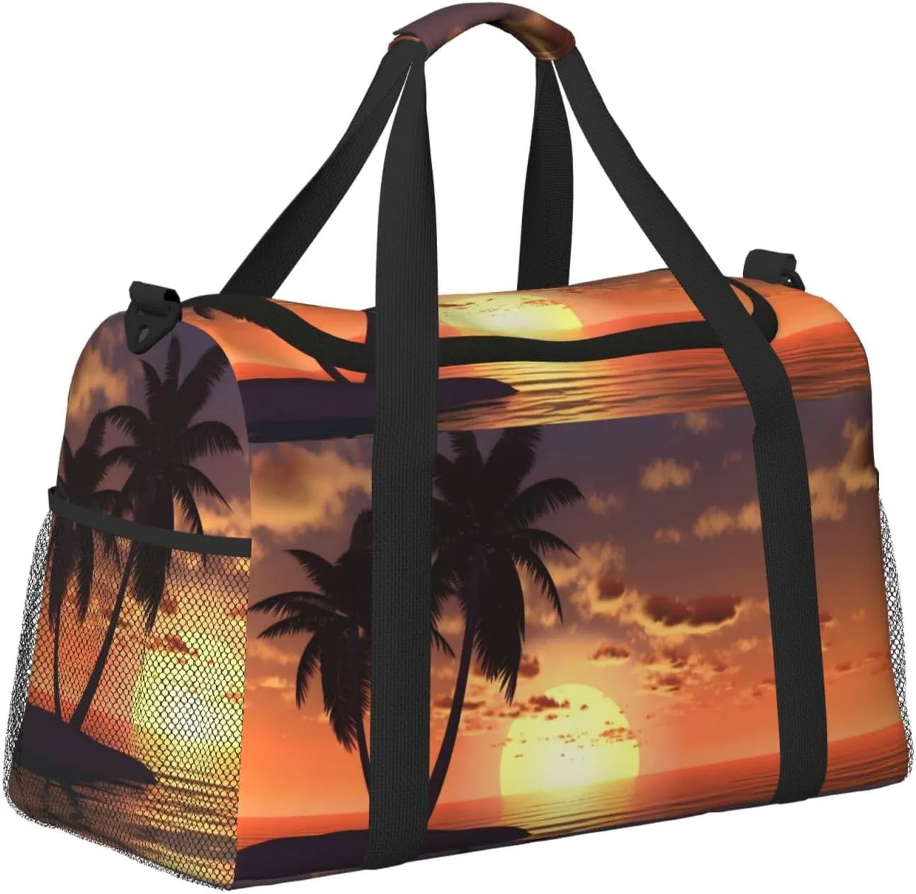 Coconut Palm Tree Big Capacity Sports Gym Bag Portable Travel Duffle Bag, Sea Beach Sunset Lightweight Weekender Workout Bag for Overnight, Unisex