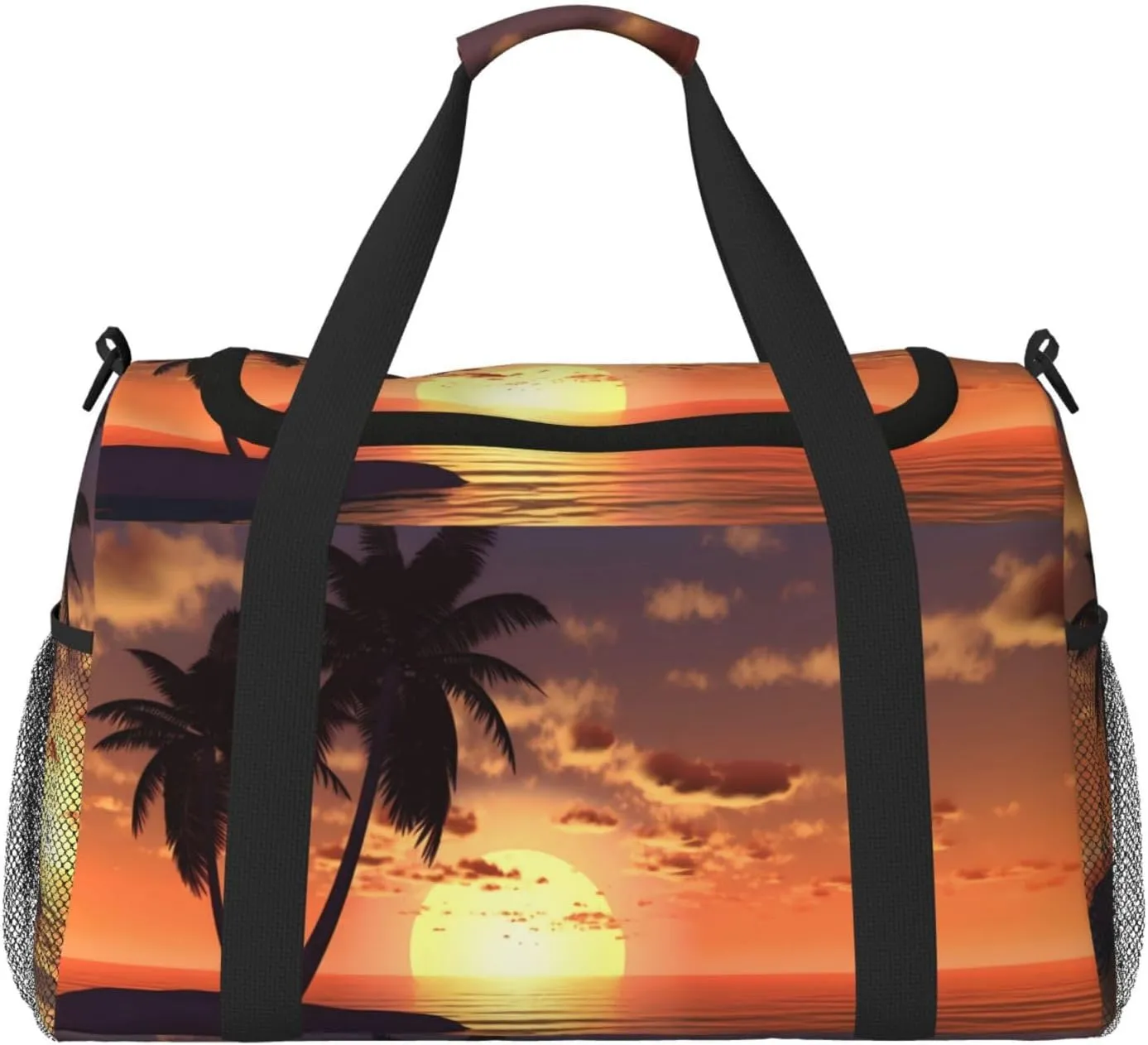Coconut Palm Tree Big Capacity Sports Gym Bag Portable Travel Duffle Bag, Sea Beach Sunset Lightweight Weekender Workout Bag for Overnight, Unisex