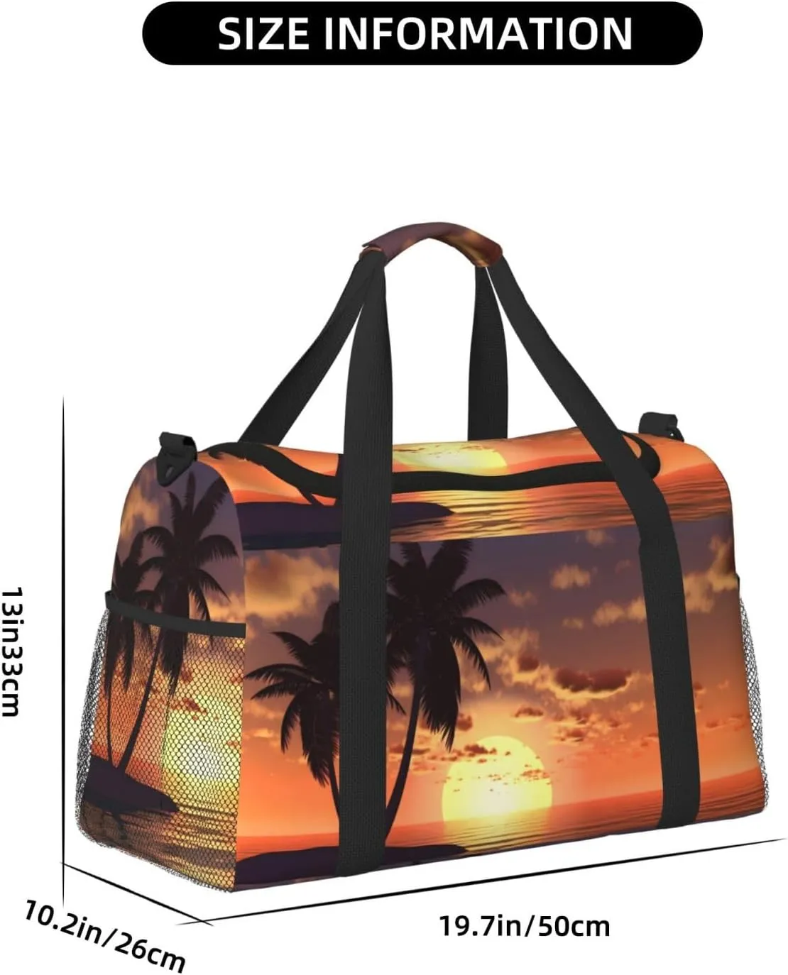 Coconut Palm Tree Big Capacity Sports Gym Bag Portable Travel Duffle Bag, Sea Beach Sunset Lightweight Weekender Workout Bag for Overnight, Unisex
