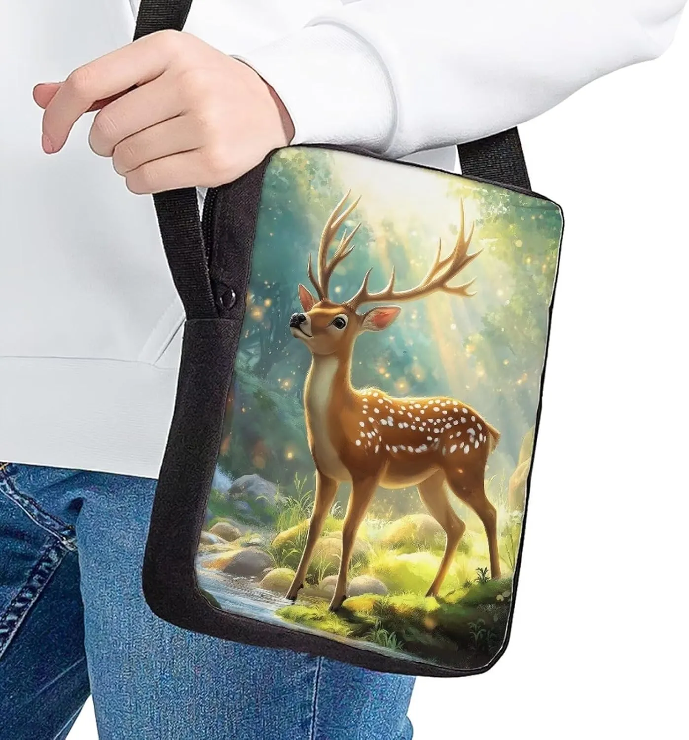 COEQINE Deer Crossbody Messenger Shoulder Bag for Women Travel Work Spring Purse for Ladies Portable Mini Novelty Purses Birthday Back to School Valentine Gift for Her Him