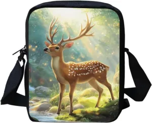 COEQINE Deer Crossbody Messenger Shoulder Bag for Women Travel Work Spring Purse for Ladies Portable Mini Novelty Purses Birthday Back to School Valentine Gift for Her Him