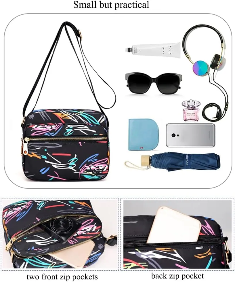 Collsants Small Nylon Purse Mini Crossbody Bag Travel Shoulder Bag Multi Zipper Pockets