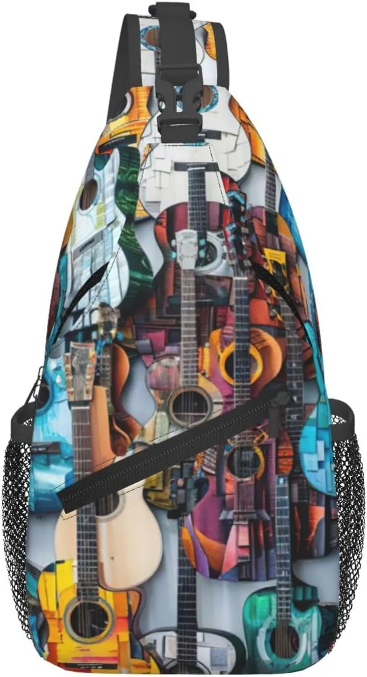 Color Acoustic And Guitars Print Crossbody Bag Is Suitable For Outdoor Hiking, Work, And Daily Travel