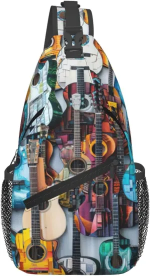 Color Acoustic And Guitars Print Crossbody Bag Is Suitable For Outdoor Hiking, Work, And Daily Travel