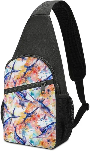 Colorful Marlin Sailfish Watercolor Crossbody Bags for Women Men Sling Bag Casual Chest Bag Daypack for Travel Sport Hiking
