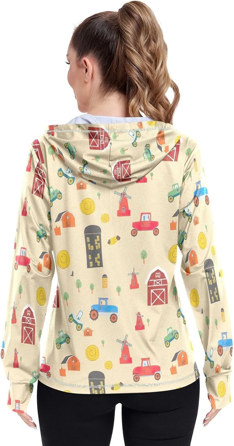 Colorful Tractors Orange Upf Hoodie Upf 50 , Long Sleeve Zip up Outdoor Jacket