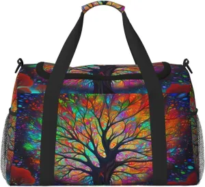 Colorful Tree Big Capacity Sports Gym Bag Portable Travel Duffle Bag, Rainbow Leaf Lightweight Weekender Workout Bag for Overnight, Unisex