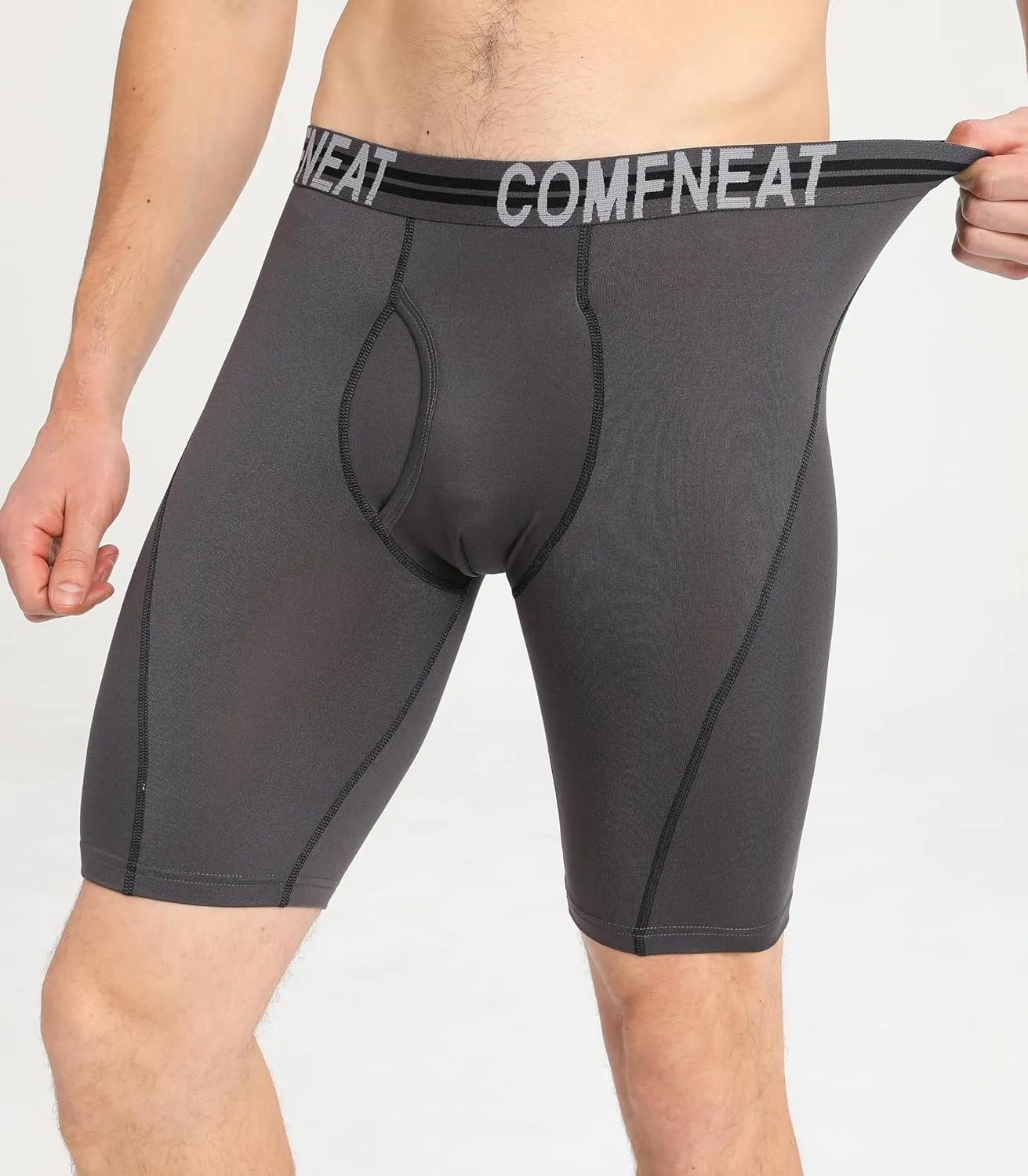Comfneat Men's 9" Long Boxer Briefs Sports Performance Breathable Underwear 4-Pack